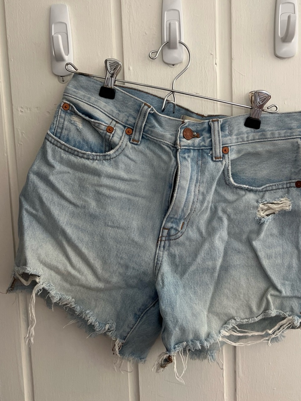 Madewell Light Blue Distressed High-Rise Denim Shorts